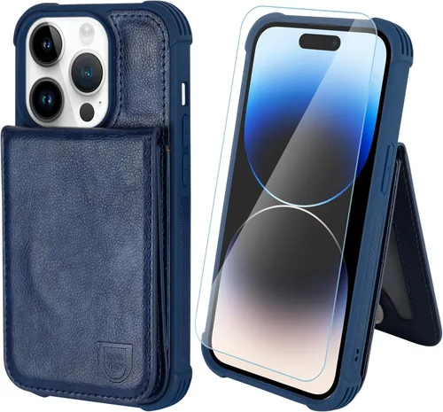 Miniatura 26 de VANAVAGY Funda tipo cartera compatible con iPhone 14 Pro para mujeres y hombres, de piel sintética, cierre magnético, con bloqueo RFID, tarjetero