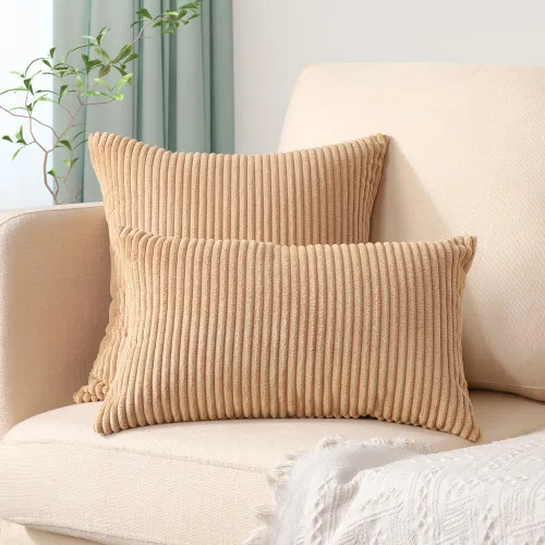 Miniatura 407 de Artscope Fundas de Almohada de Pana a Rayas Acogedoras Súper Suaves Decorativas Cuadradas Fundas de Cojín para Sofá Sillón Dormitorio Decoración