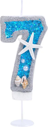 Miniatura 28 de Vela de cumpleaños número 0 3D número 0 para decoración de pastel para niños y niñas, niños pequeños bajo el océano, tema azul mar, fiesta