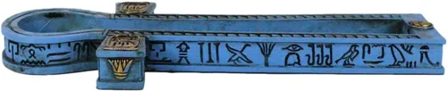 Miniatura 4 de Ebros Gift Hermosos símbolos jeroglíficos azules egipcios Cartucho dorado Ankh Key Incienso Stick Burner Holder Figurine Gods of Egypt Talismán of