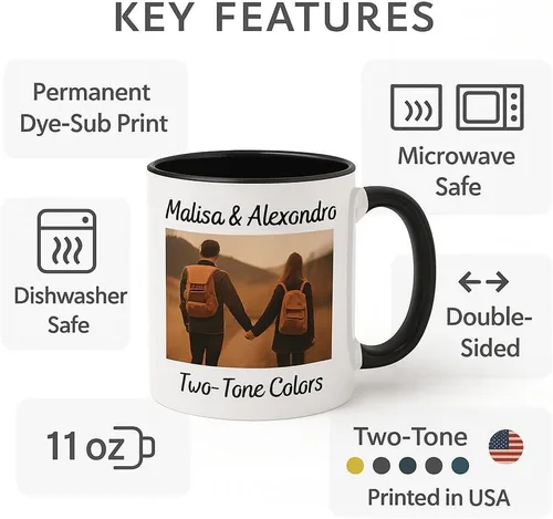 Miniatura 8 de Taza de café personalizada de cerámica de 11 onzas – Añade foto, texto o logotipo Taza de imagen personalizada, impresión a doble cara, apta