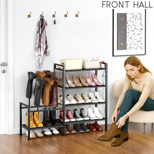Miniatura 8 de Homsorout Zapatero organizador y almacenamiento – Zapatero de metal de 4 niveles con almacenamiento para botas y lateral cualquier combinación