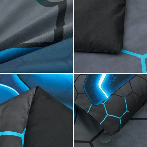 Miniatura 7 de Juego de edredón azul de consola de juegos con sábanas, 6 piezas de cama en una bolsa, geométrica, ligera, para niños, tamaño matrimonial