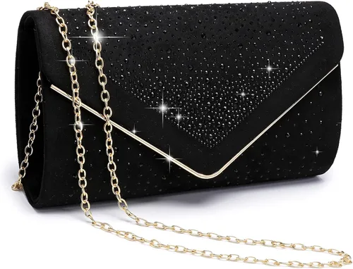 Dasein Bolso de noche con diamantes de imitación para mujer, bolso de mano de ante sintético, para fiesta, formal, monederos brillantes, cóctel, boda