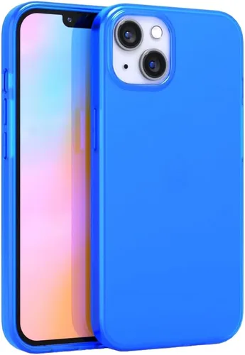 FELONY CASE - Funda protectora transparente azul neón para iPhone 13 / iPhone 14, cubierta brillante absorbente de golpes de TPU y policarbonato -