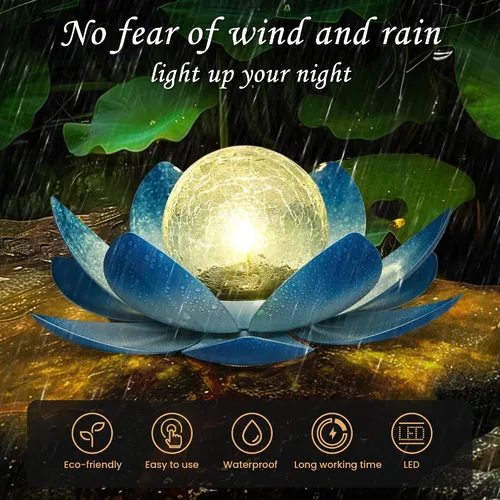 Miniatura 7 de GIGALUMI Luz solar para decoración de jardín al aire libre, luz de flor de loto, globo agrietado, farol de cristal, decoración de mesa al aire
