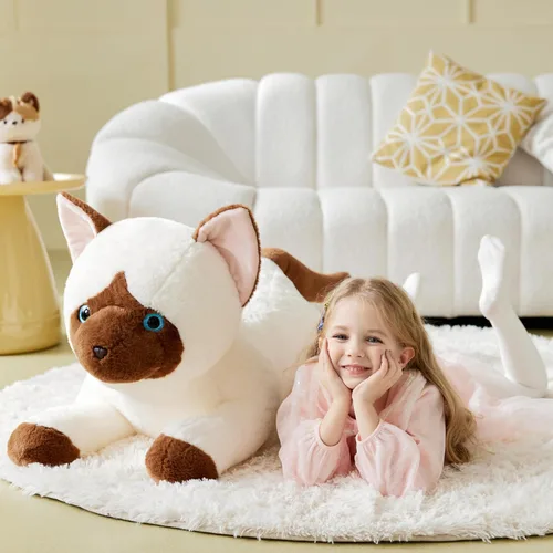 Miniatura 2 de IKASA Juguete de peluche de gato siamés gigante, juguetes suaves grandes y grandes, 30 pulgadas, lindo tamaño enorme mullido, peluche de gran