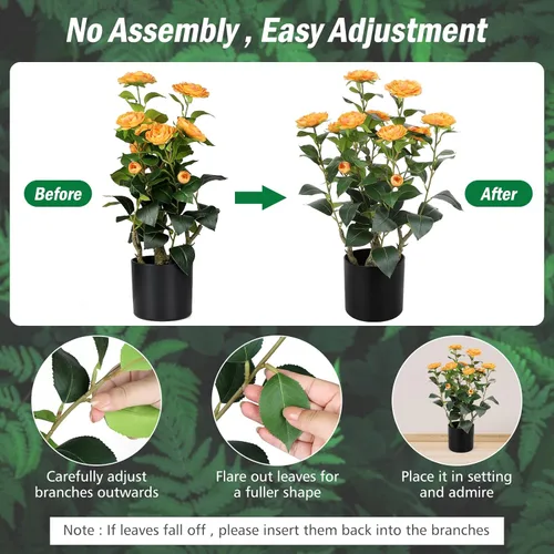 Miniatura 6 de Romantic Season 2FT Orange Artificial Camellia Tree 2Pack, Faux Camellia Plant Fake Potted Camellia Flower Tree for Modern Home Office Living Room