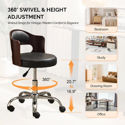 Miniatura 8 de VINGLI Silla de Escritorio de Oficina en Casa sin Brazos, Silla Giratoria Ajustable, de Doble Uso con/sin Ruedas, Pequeña Silla de Trabajo Curvada