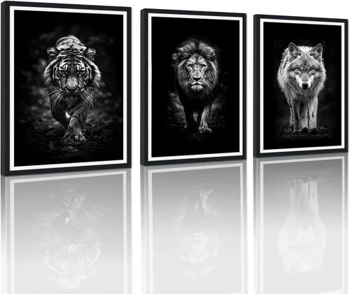 Miniatura 51 de 3 piezas modernas de lienzo de león de animales salvajes, pinturas de retratos de familia de leones, decoración de pared, obras de arte de sala