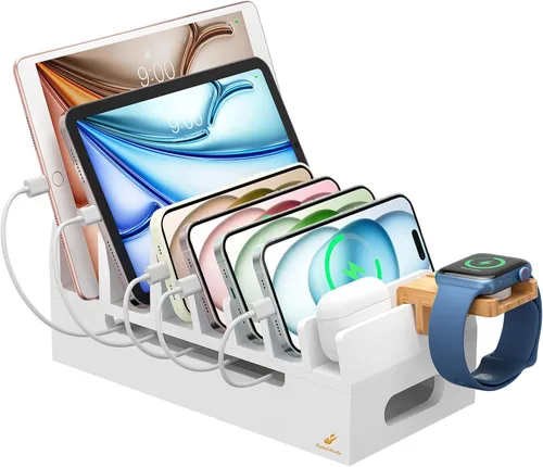 Miniatura 14 de Cargador de pared USB, estación de carga USB de escritorio para múltiples dispositivos, 40W 8A, 5 puertos, cargador portátil de viaje para teléfono