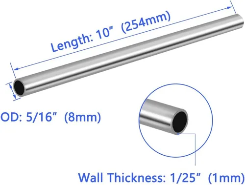 Miniatura 2 de Tubo de acero inoxidable 304, diámetro exterior de 5/16 pulgadas, pared de tubo gruesa, para soldar, redondo, recto, industrial, 10 pulgadas