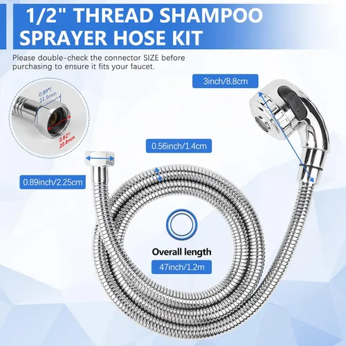 Miniatura 3 de Kit de rociador de manguera de tazón de champú de tuerca de 1/2 pulgada con manguera de fregadero de acero inoxidable de repuesto para salón