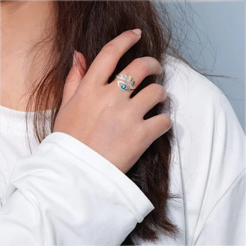 Miniatura 6 de Anillos abiertos de circonita cúbica azul turco para mujeres, niñas, adolescentes, cristal de circonita cúbica brillante, chapado en oro de 18