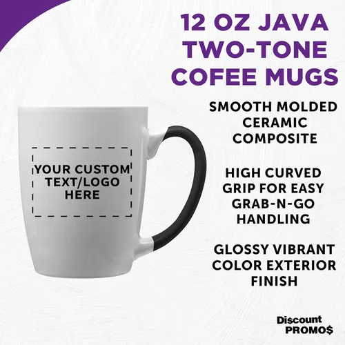 Miniatura 3 de DISCOUNT PROMOS Tazas de café personalizadas Java de dos tonos, 12 onzas, juego de 10/50/100 unidades personalizadas a granel para café, té