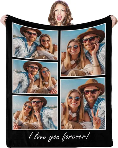 Miniatura 28 de Manta de fotos personalizada, 4 fotos, mantas personalizadas para mamá, abuela, esposa, mujeres de hija, hijo, marido, 8 tamaños 4 Fotos-1