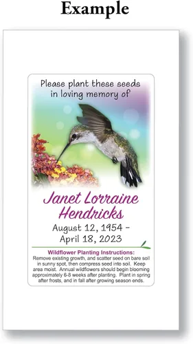 Miniatura 4 de 100 paquetes personalizados de semillas funerarias conmemorativas de colibríes de flores silvestres para conmemorar la celebración de la vida (100)