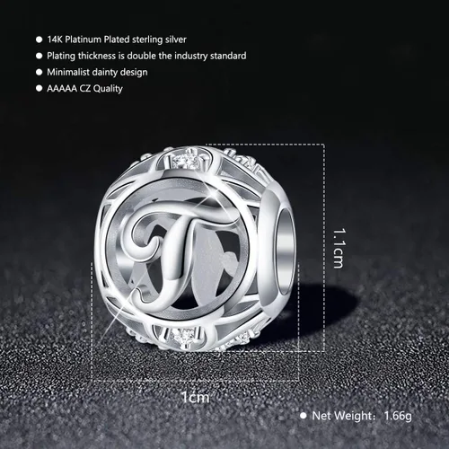Miniatura 17 de FOREVER QUEEN - Dije con letra inicial de la A a la Z, para pulsera y collar, de plata de ley 925 con cuentas de circonita cúbica, joyería de regalo