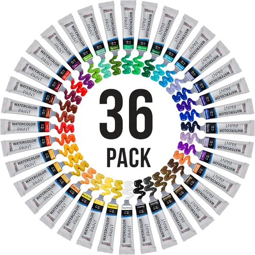 Miniatura 4 de U.S. Art Supply - Juego de pintura de acuarela de 36 colores, tubos profesionales de 12 ml, pigmentos vibrantes - Juego de pintura de acuarela