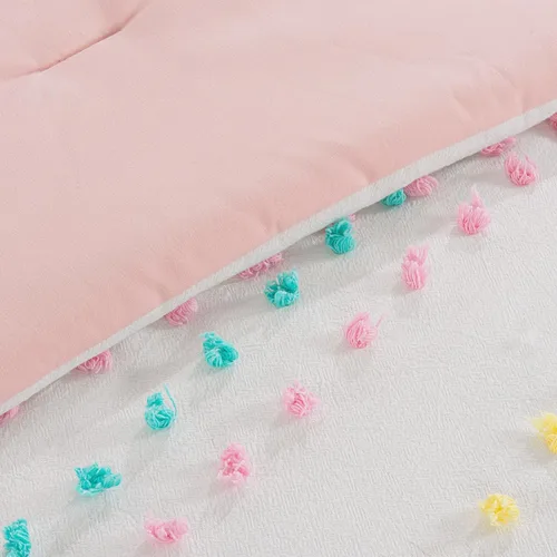 Miniatura 7 de HOMBYS Juego de edredón de ropa de cama con pompones mechudos para niñas, juego de edredón jacquard boho blanco de 3 piezas para niños para todas