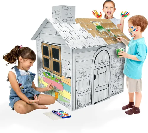 Miniatura 4 de Adventure Awaits! Casa de juegos de granja de cartón para niños, colorea, dibuja y personaliza, ideal para el tiempo de juego y el tiempo de artes