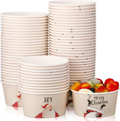 Miniatura 10 de Hotop Paquete de 72 unidades de tazas de aperitivos de Navidad de 16 onzas, tazas desechables para helado, tazas de papel para yogur, tazas