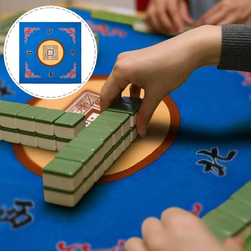 Miniatura 7 de Juexica Tapete Mahjong con bolsa, antideslizante, reducción de ruido, cubierta de mesa de juego de mesa, accesorios de mesa Mahjong, mantel de Azul