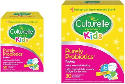 Culturelle Probióticos para niños, paquetes diarios de apoyo digestivo e inmunológico, marca #1 recomendada por pediatras, 50 unidades y 30 unidades