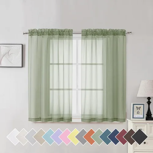 Miniatura 173 de Aiyufeng 2 paneles de cenefa transparente negra de 14 pulgadas de largo, cortinas cortas negras transparentes para dormitorio, cortinas de cocina