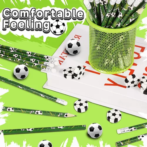 Miniatura 6 de Miucat Juego de 36 lápices de fútbol y borradores, instrumentos de escritura deportiva, divertidos lápices de madera para niños, recuerdos de fiesta