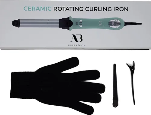 Miniatura 2 de Amira Beauty Rizador giratorio automático de 1 ″ Turmalina cerámica rizador de pelo de temperatura digital ajustable 250-450°F, doble voltaje, rizos