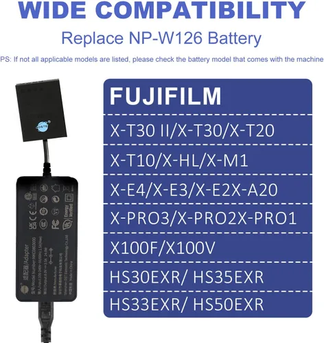 Miniatura 3 de DSTE Adaptador de fuente de alimentación de CA y kit de cargador de batería ficticia Reemplazo de batería NP-W126 NP-W126S compatible con Fujifilm