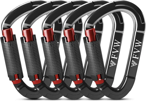 Miniatura 13 de FVW Mosquetones de bloqueo automático para escalada en roca, mosquetones profesionales de 25KN (5620 lbs) resistentes para rapel, columpio, rescate