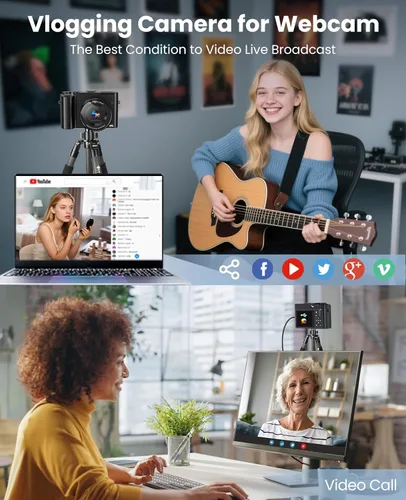Miniatura 5 de Cámara Digital 4K para Fotografía con Enfoque Automático, Cámara de Vlogging de Doble Lente de 64MP para Video Anti-Vibración, Cámaras de Viaje