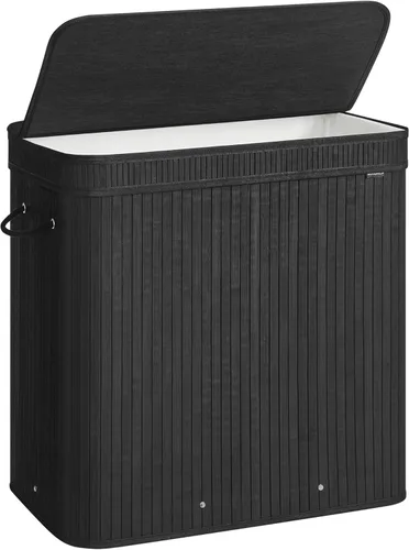 Miniatura 11 de SONGMICS Cesta de lavandería con tapa, cesta de lavandería de bambú, extraíble lavable a máquina, con asas, 26.4 galones, para lavandería, Beige