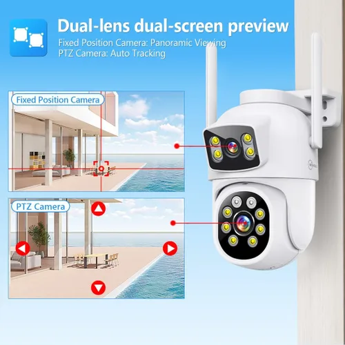 Miniatura 4 de MOVOLS Sistema de cámara de seguridad inalámbrica 5G/2.4G WiFi 4 cámaras de 4MP+4MP con lente dual con pantalla LCD de 10" Sistema NVR, cámaras PTZ