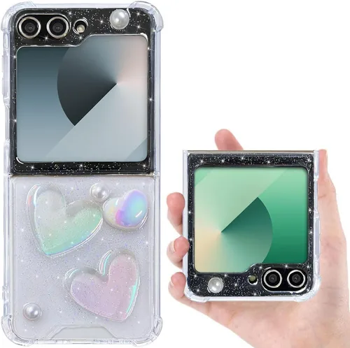 Miniatura 21 de Funda para Samsung Galaxy Z Flip 3 con purpurina, bonita funda transparente con diseño, brillante, reflectante, con destellos, cubierta de teléfono