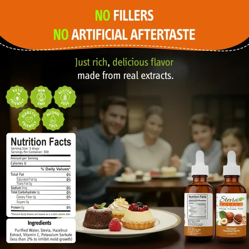 Miniatura 2 de Stevia Select Stevia líquida con sabor a avellana – Edulcorante para café, té, bebida y horneado sin calorías, totalmente natural, sin eritritol