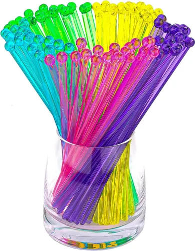 Miniatura 13 de hapray 50 palitos de plástico con purpurina dorada, paletas de pastel de cristal, agitadores de bebidas de café, palitos de piruleta para fiesta