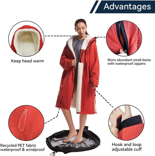 Miniatura 3 de Oksun Waterproof Swim Parka, Windproof Surf Poncho Warm Coat, Recycled Fabric Water Resistent Oversized Sherpa Lining Jacket