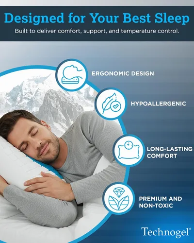 Miniatura 4 de Technogel Almohada de espuma viscoelástica de gel refrescante, almohada de enfriamiento Comfort Revolution, perfil ventilado de 4.5 pulgadas, zona