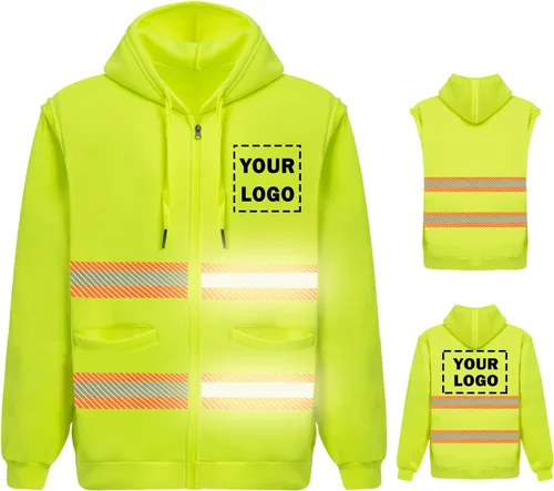 Miniatura 10 de Chaqueta con capucha de seguridad reflectante de alta visibilidad con mangas extraíbles Hi Vis Ropa de trabajo de protección al aire libre unisex