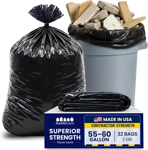 Miniatura 2 de Plasticplace Bolsas de basura para contratistas de 55-60 galones │ 3.0 mil │ Bolsa de basura negra resistente │ 38 pulgadas x 58 pulgadas