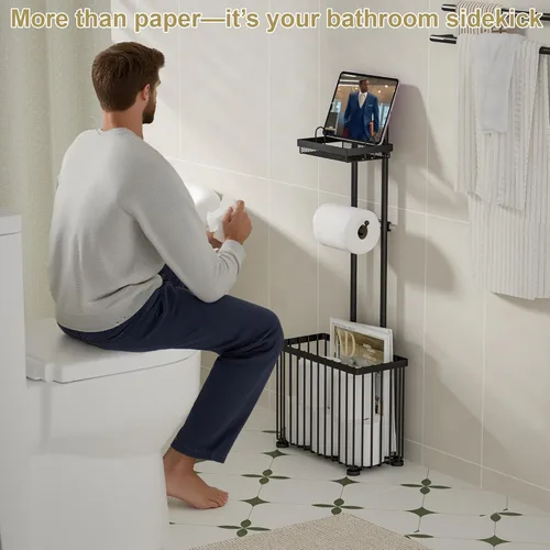 Miniatura 9 de X-cosrack Soporte Independiente para Papel Higiénico Soporte de Toallas de Papel con Estante de Despliegue y Dispensador con Estante de Negro