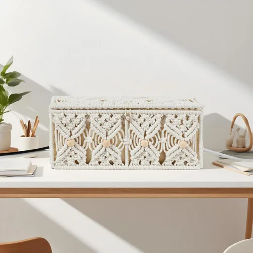 Miniatura 6 de Caja de Gestión de Cables Hecha a Mano de Macramé Organizador de Almacenamiento de Cables Regletas de Corriente Enchufes Router Adaptador Ocultador