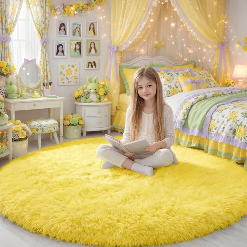 Miniatura 34 de Amdrebio Alfombra Redonda Azul Marino Oscuro de 4 Pies para Habitación de Niños Dormitorio, Alfombras de Área Circulares de Felpa Shag Esponjosa