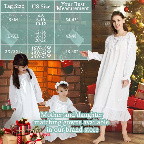 Miniatura 7 de 610 YOU Camisones para niñas, vestido de princesa de algodón, camisón vintage para niñas (Doll, niñas, mujeres)