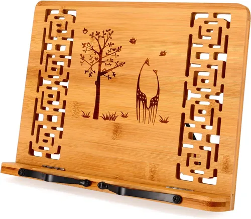 Miniatura 12 de MEGREZ Soporte de libro para lectura (13.2 x 9.4 pulgadas) Soporte de bambú para libros de cocina para cocina, soporte ajustable