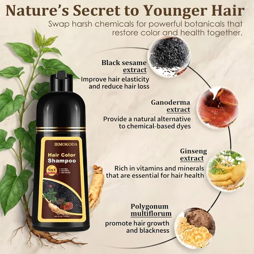 Miniatura 5 de Champú de tinte para el cabello 3 en 1, cobertura de canas durante 3 a 4 semanas, champú para colorear negro para todo tipo de cabello, fórmula