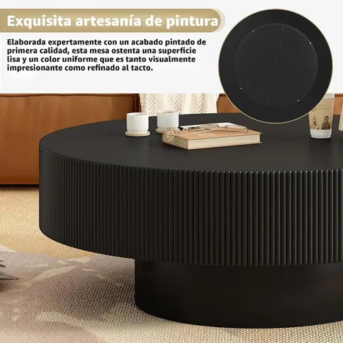 Miniatura 4 de Merax Mesa de café moderna redonda de 31 pulgadas con base resistente, mesas centrales de madera para sala de estar, recepción, fácil de ensamblar